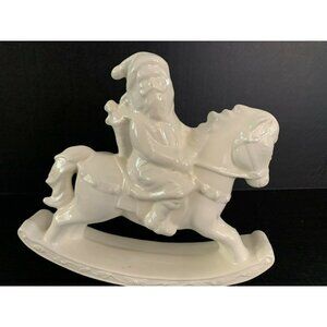 White Ceramic Santa Riding Rocking Horse